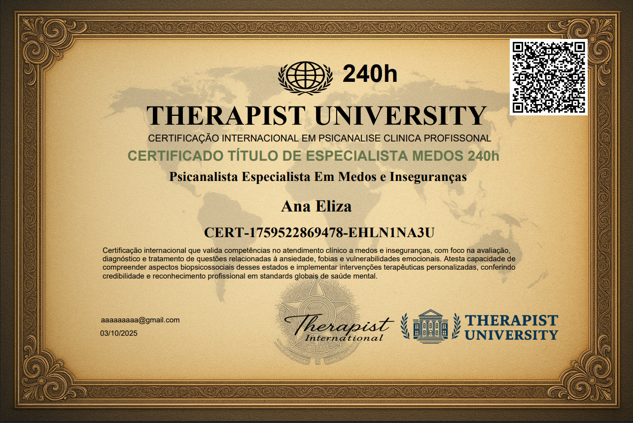 Curso de Formação Psicanalista Especialista em Medos & Inseguranças/ Online / EAD / R$39,90