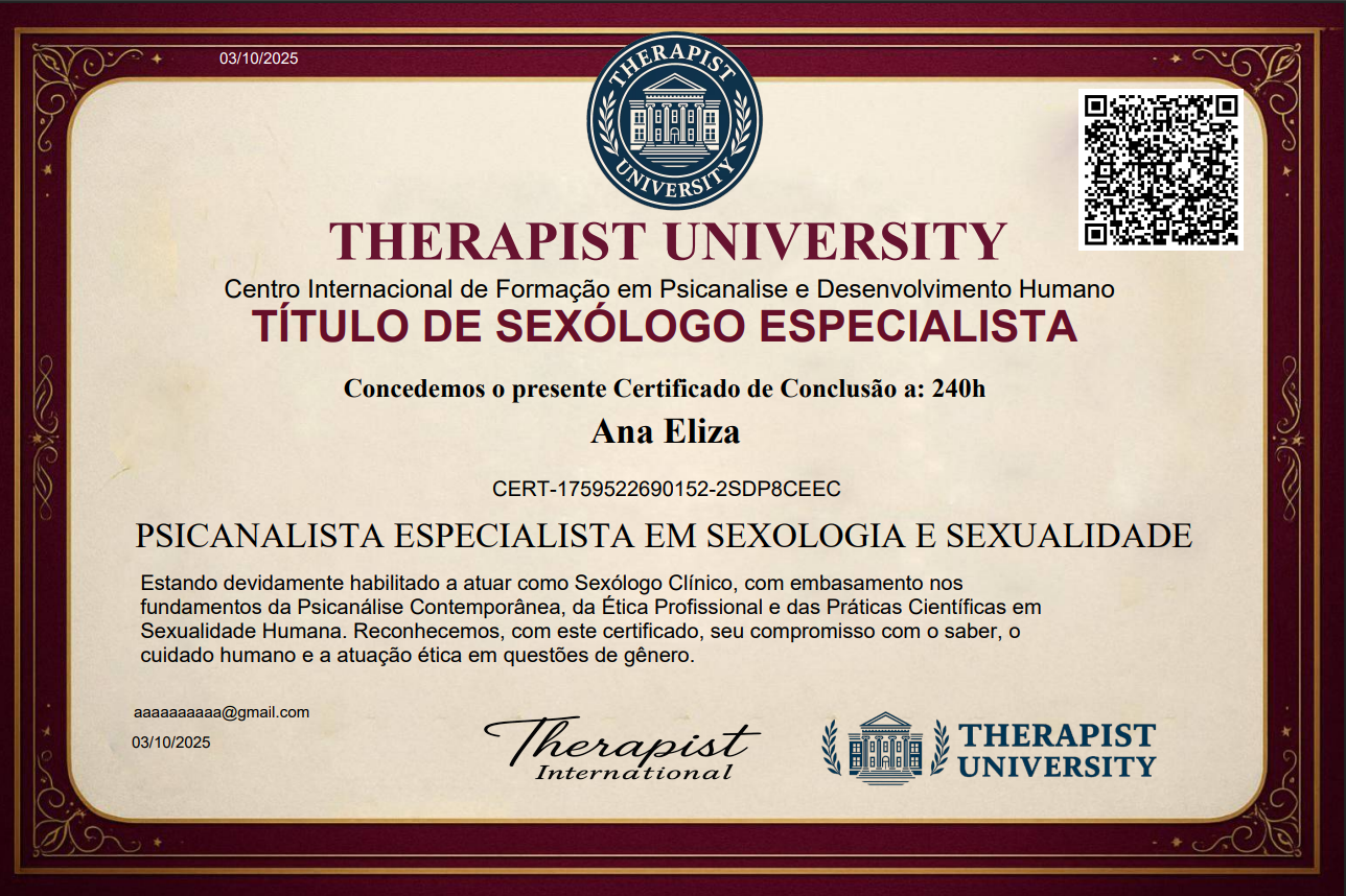 Curso de Formação Psicanalista Especialista em Sexualidade/ Online / EAD / R$39,90