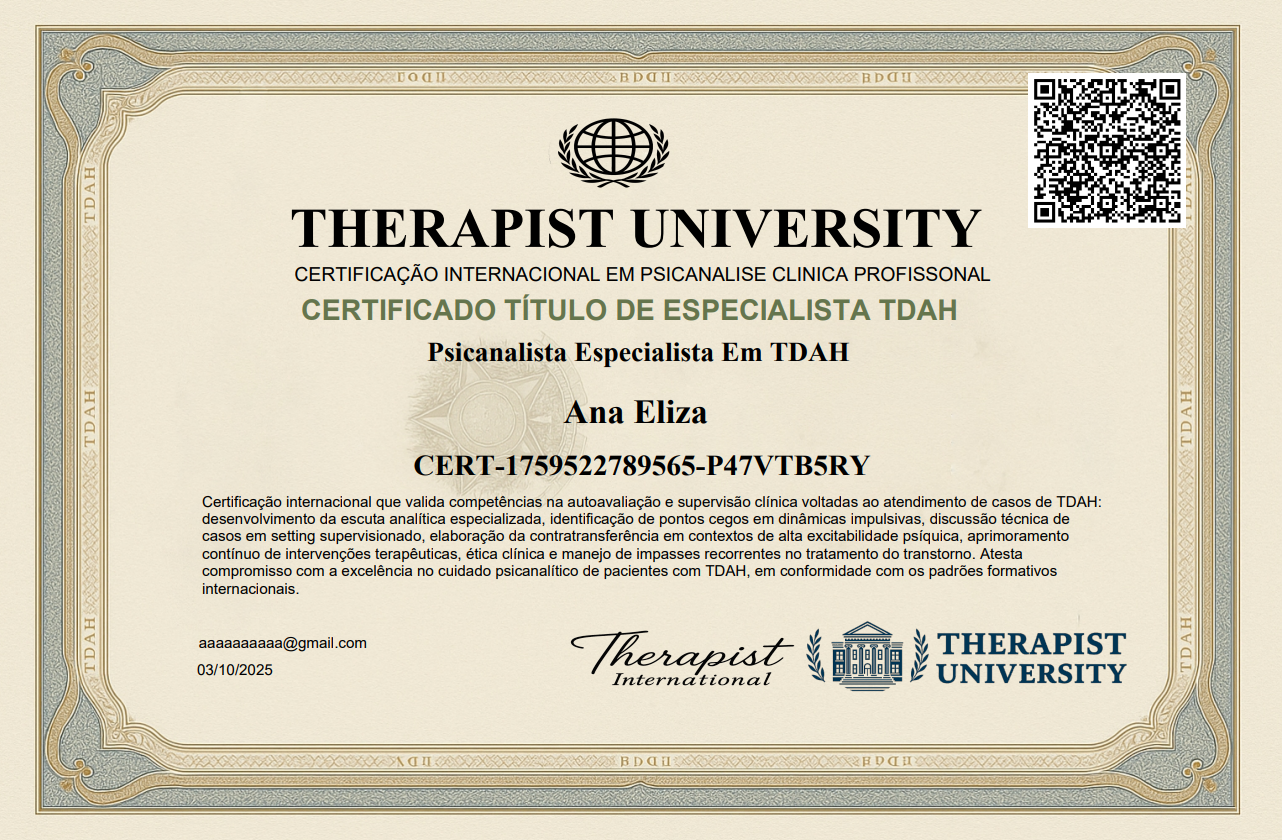 Curso de Formação Psicanalista Especialista em TDAH/ Online / EAD / R$39,90