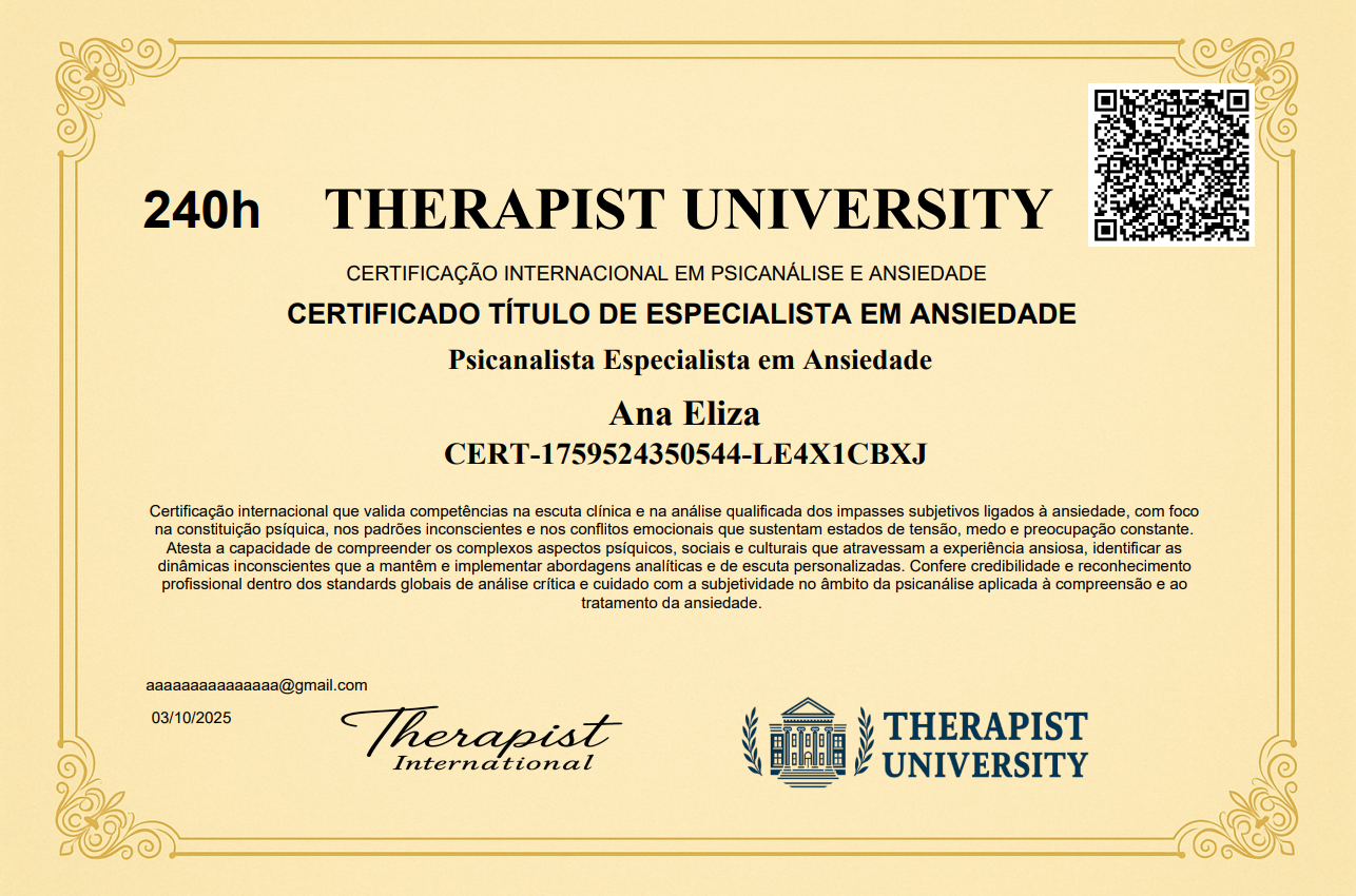 Curso de Formação Psicanalista Especialista em Ansiedade/ Online / EAD / R$39,90