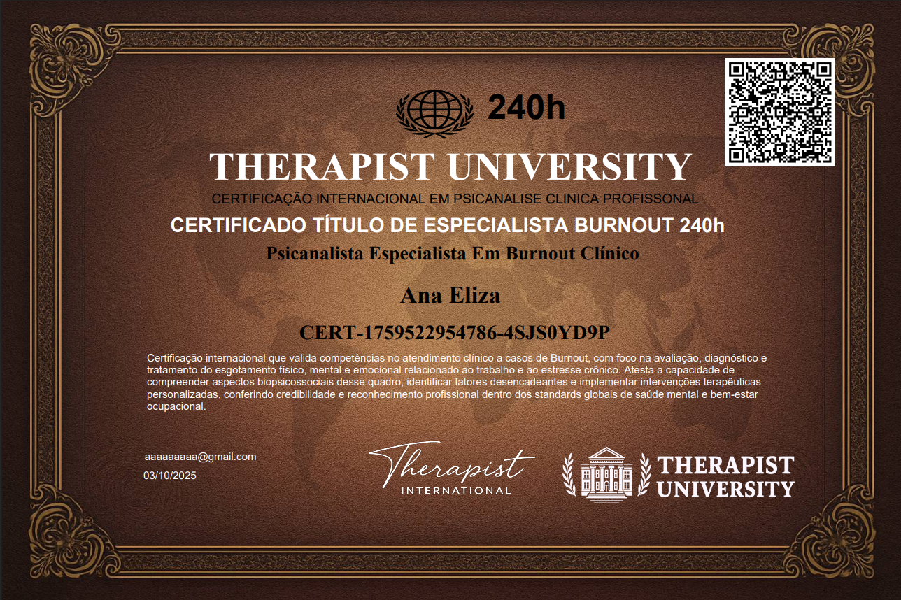 Curso de Formação Psicanalista Especialista em Burnout/ Online / EAD / R$39,90