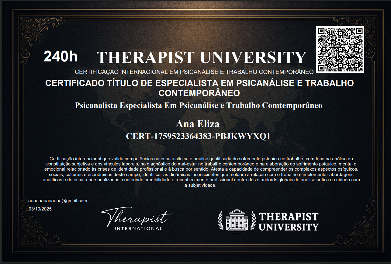 Curso de Formação Psicanalista Especialista em Trabalho Psicanalítico/ Online / EAD / R$39,90